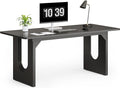 LITTLE TREE 70.8-Inch Home Office Desk, White Computer Desk with Storage, Study Writing Work Desk for Home Office, Spacious Modern Simple Desk, Black