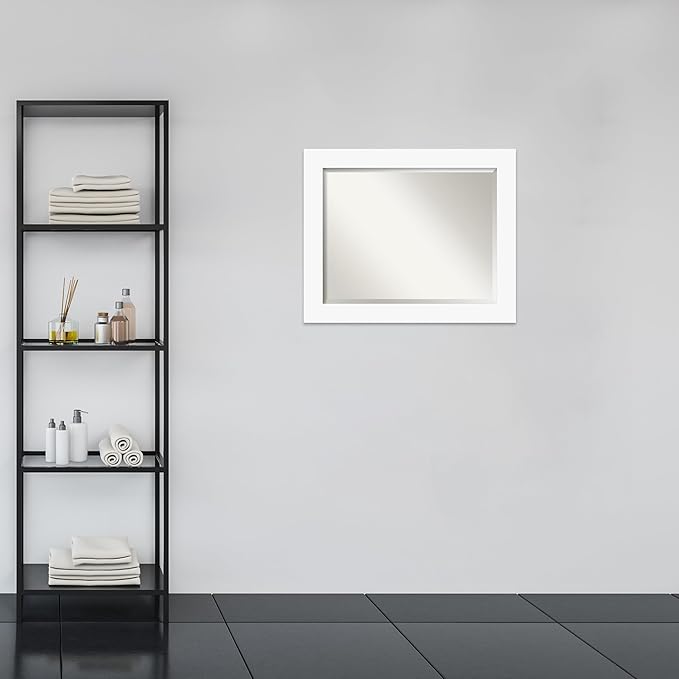 Amanti Art White Bathroom Mirror for Over Sink, 28x34 Basic White Rectangle Vanity Mirror, Large Casual Wood Frame, Hangs Horizonally and Vertically, Bathroom Wall Decor, Beveled Edge from WI, USA