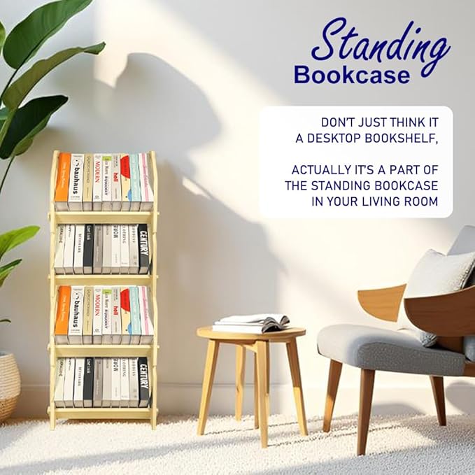 2 Pack Desktop Bookshelf, Stackable Book Organizer with Handle, Storage Rack for CD/Magazine/File Folder, Portable Small Bookshelf for Study, Living Room, Kid's Room, No Nails, Medium Size