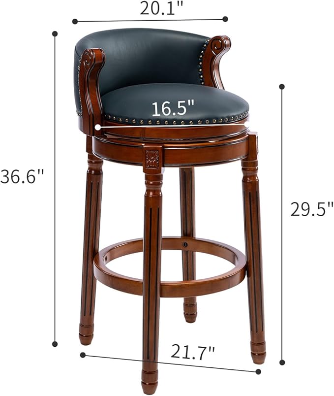 Cow top Leather Wooden Bar Stools, 29.5" Bar Height Bar Chair with Back, 180 Degrees Swivel Barstools Chair for Home Kitchen Counter,Dining Room, Restaurant,Study and Pub,1pc (Dark Blue)