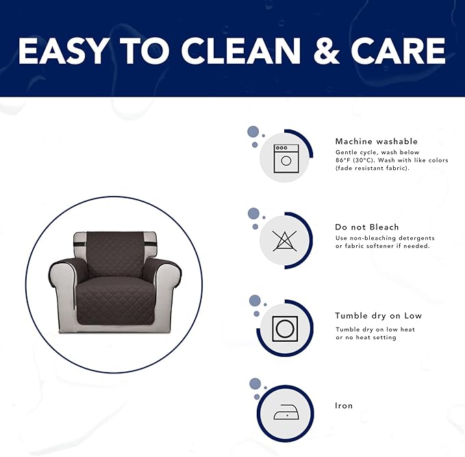 PureFit Reversible Sofa Cover Water Resistant Chair Couch Cover, Machine Washable Furniture Cover with Non-Slip Foam and Adjustable Strap for Dogs, Pets (Chair, Chocolate/Beige)
