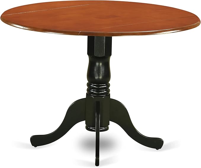 East West Furniture DLPL3-BCH-W 3 Piece Modern Dining Table Set Contains a Round Wooden Table with Dropleaf and 2 Dining Room Chairs, 42x42 Inch, Black & Cherry