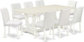 East West Furniture V027AB264-9 9 Piece Modern Dining Table Set Includes a Rectangle Wooden Table with V-Legs and 8 White Faux Leather Parson Dining Chairs, 40x72 Inch, Multi-Color