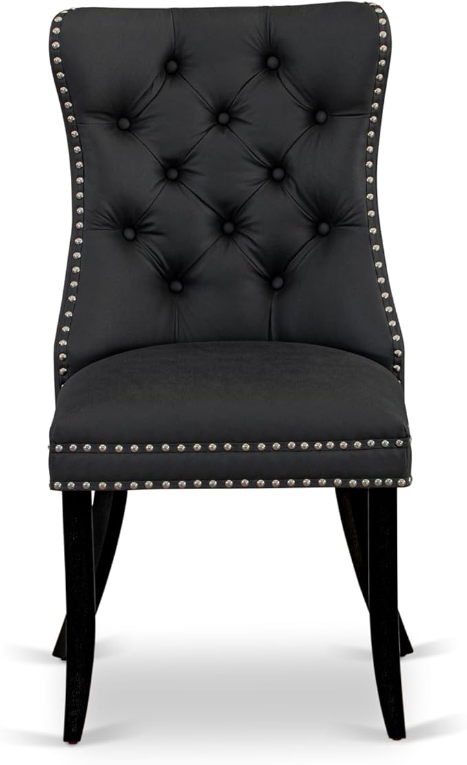 East West Furniture LGDA7-BLK-12 7 Piece Dinette Set Contains a Rectangle Kitchen Table with Butterfly Leaf and 6 Polyester Fabric Parson Dining Chairs, 42x84 Inch, Black