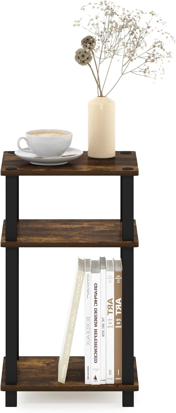 Furinno Just 3-Tier Turn-N-Tube End Table/Night Stand/Bedside Table, 1-Pack, Amber Pine/Black