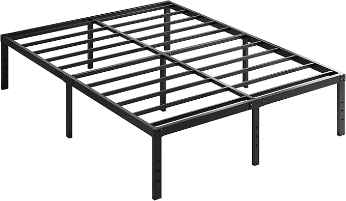 EMODA 18 Inch King Bed Frame with White Fabric Cover, Heavy Duty Metal King Platform Bed Frame No Box Spring Needed, Noise Free, Easy Assembly
