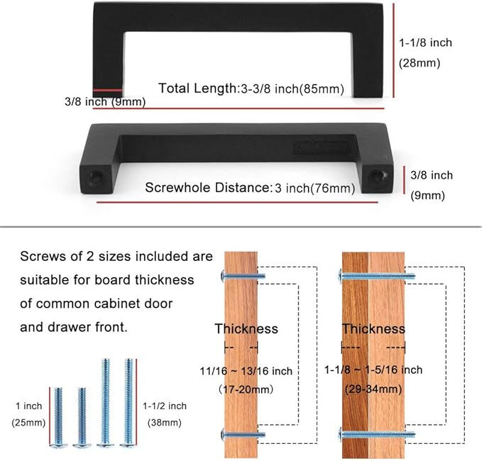KOOFIZO 30-Pack Solid Square Bar Cabinet Handle - Chrome Furniture Pull, 3 Inch/76mm Screwhole Distance for Kitchen Cupboard Door, Bedroom Dresser Drawer, Bathroom Wardrobe Hardware