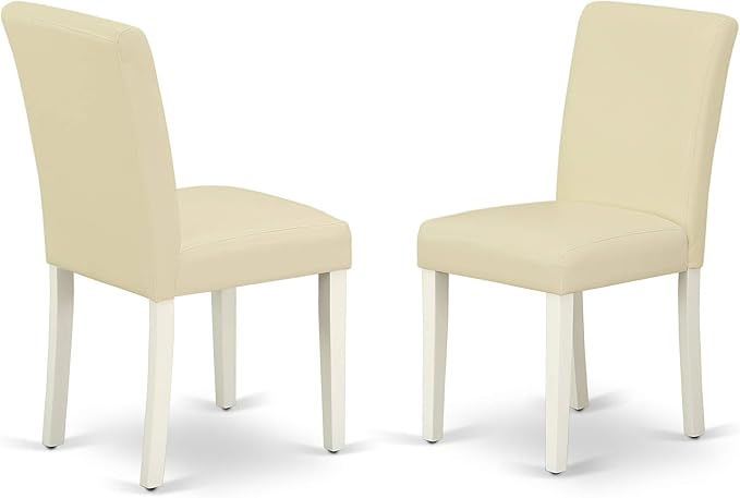East West Furniture X027AB264-7 7 Piece Dining Set Consist of a Rectangle Dining Room Table with X-Legs and 6 White Faux Leather Upholstered Parson Chairs, 40x72 Inch, Multi-Color