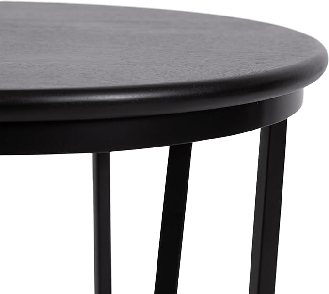 Kate and Laurel Solvay Round Metal and Wood Side Table; 16 x 16 x 24; Black; Modern Bedroom Nightstand Table with Solid Mango Wood Tabletop and Iron Base