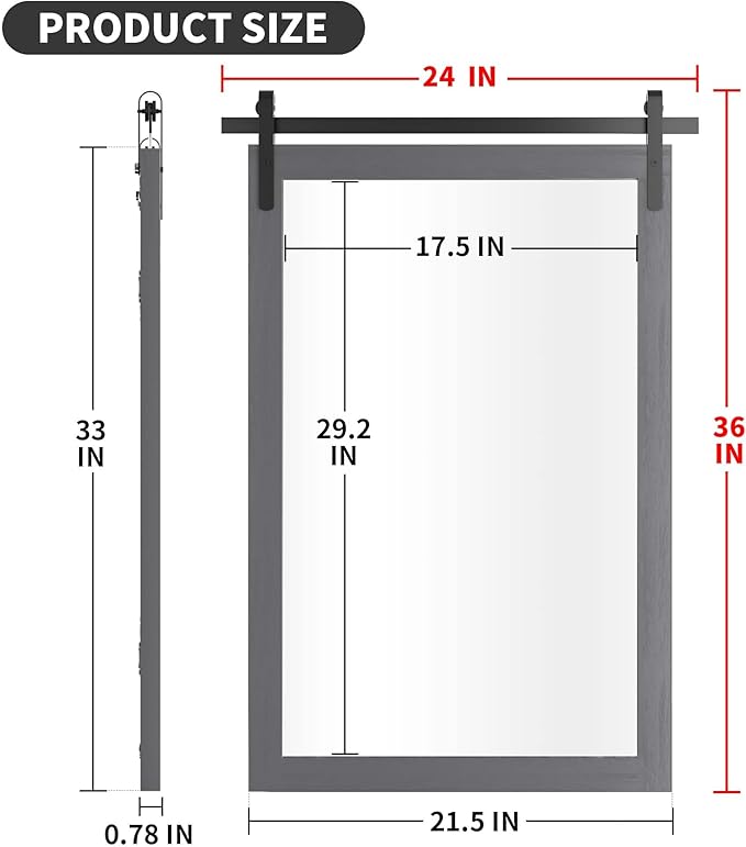Farmhouse Wall Mirror, Rustic Wood Frame Bathroom Mirror Barn Door Inspired Decorative Vanity Dress Mirrors for Living Room Entryway, 24x36 INCH Gray Vertical