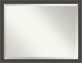 Amanti Art Silver Bathroom Mirror for Over Sink, 34x44 Blaine Light Pewter Narrow Rectangle Vanity Mirror, X-Large Modern Contemporary Frame, Hangs Horizonally and Vertically, Bathroom Wall Decor