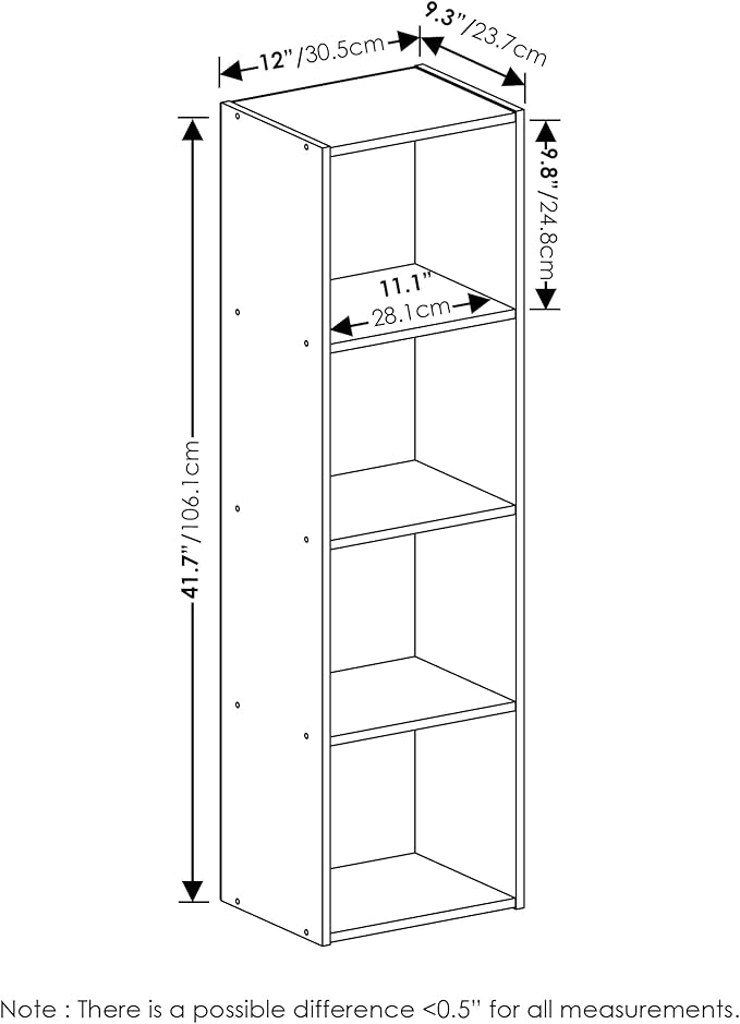Furinno Luder Bookcase / Book / Storage, 4-Tier Cube, French Oak