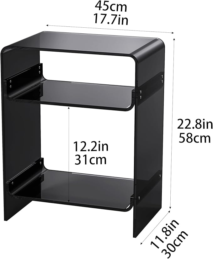 Acrylic Record Player Table with Storage Shelf, Clear Side Table Nightstand (Black)