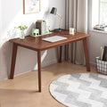 IOTXY Simple Wooden Writing Desk - Modern Minimalist Style PC Laptop Computer Workbench with Solid Wood Legs, 39" W Home Office Work Table for TV Stand Music Video Live Broadcast Workstation, Walnut