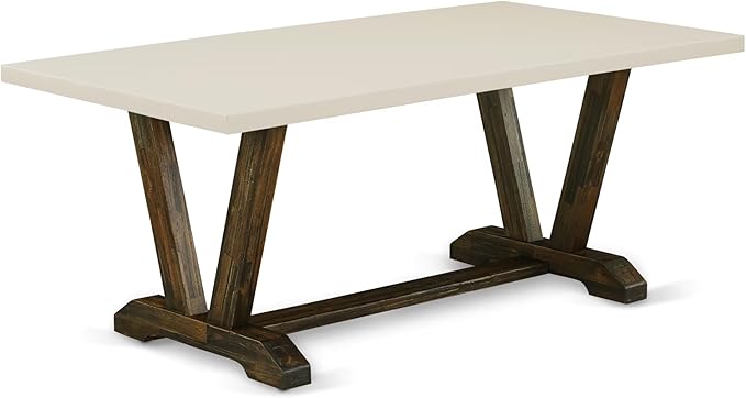 East West Furniture V727MZ716-9 9 Piece Kitchen Table & Chairs Set Includes a Rectangle Dining Room Table with V-Legs and 8 Dark Khaki Linen Fabric Parson Chairs, 40x72 Inch, Multi-Color