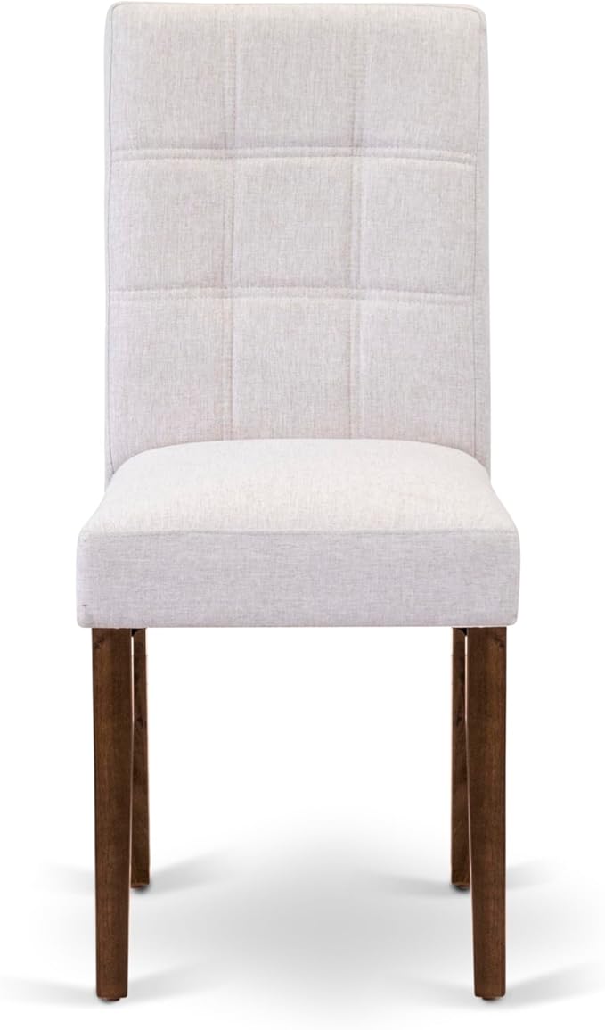East West Furniture DLAS3-AWA-08 3 Piece Dinner Table Set Includes A Mid Century Modern Table and 2 Mist Beige Polyester Fabric Dinning Chairs, Antique Walnut