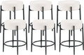 Dining Room Chairs Set of 6, 23.6" Sherpa Backless White Boucle Dining Chair with Black Metal Legs, Mid Century Modern Living Room Round Upholstered Chairs