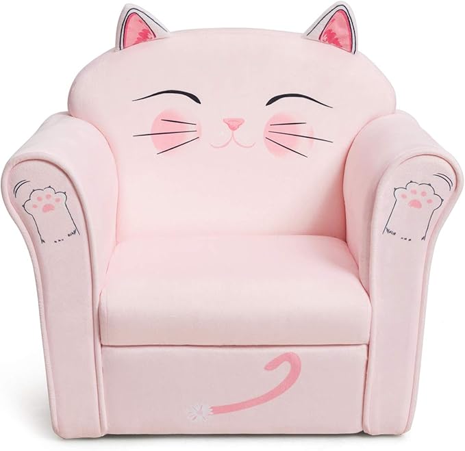 Costzon Kids Couch, Children's Sofa Armrest Chair with Pattern, Toddler Furniture w/Sturdy Wood Construction, Preschool, Lightweight Kids Couch Sofa Chair for Aged 1-5 Boys & Girls Gifts Presents, Cat