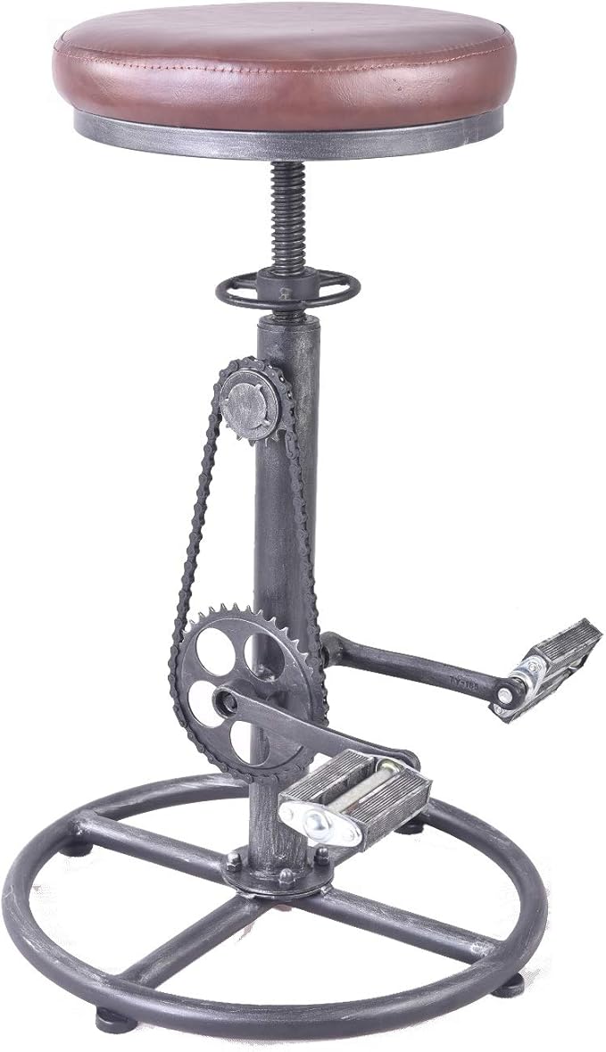 Topower Vintage DIY Bar Stool Bicycle Chain Iron Pedal Retro Industrial Height Adjustable Bicycle Wheel Design bar Chair Set of 2 Silver