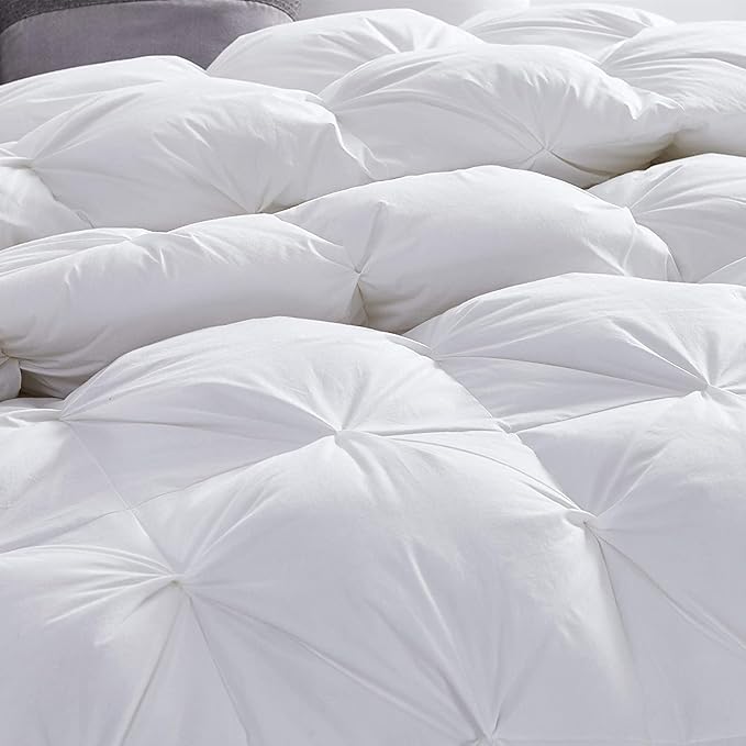 Luxurious Goose Down Feather Fiber Comforter Duvet Insert, Exquisite Pinch Pleat White Design, Oversize Palatial King White 128 x 98, Premium Baffle Box 100% Egyptian Cotton, 80 oz Fill Weight
