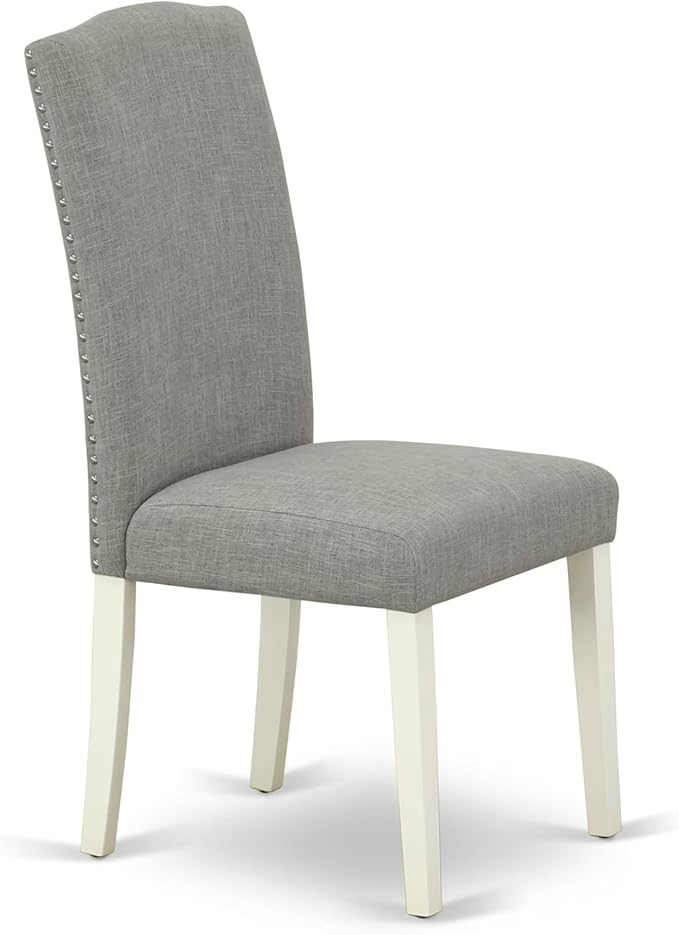 East West Furniture V097EN206-7 7 Piece Modern Dining Table Set Consist of a Rectangle Wooden Table with V-Legs and 6 Dark Shitake Linen Fabric Upholstered Chairs, 40x72 Inch, Multi-Color