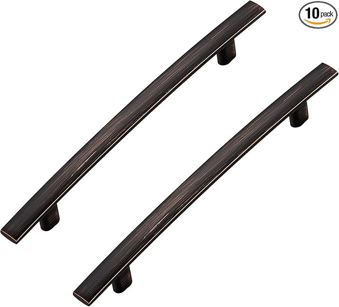 10 Pack Cabinet Handles 5" Hole Center - Curved Cabinet Pulls Oil Rubbed Bronze Drawer Pulls for Kitchen Cupboard Solid Hardware for Dresser Drawer Arch Hardware