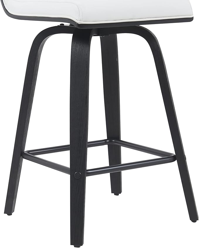 Vienna Modern Counter Height Swivel Bar Stool with Snow White Faux Leather Seat and Black Brushed Wood Frame Set of 4