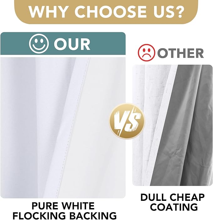 H.VERSAILTEX Primitive Linen Curtains 100% Blackout Curtain Drapes Burlap Curtains with White Thermal Insulated Liner, Grommet Top Drapes Living Room/Bedroom (2 Panels, 42 x 63 Inch, Bright White)