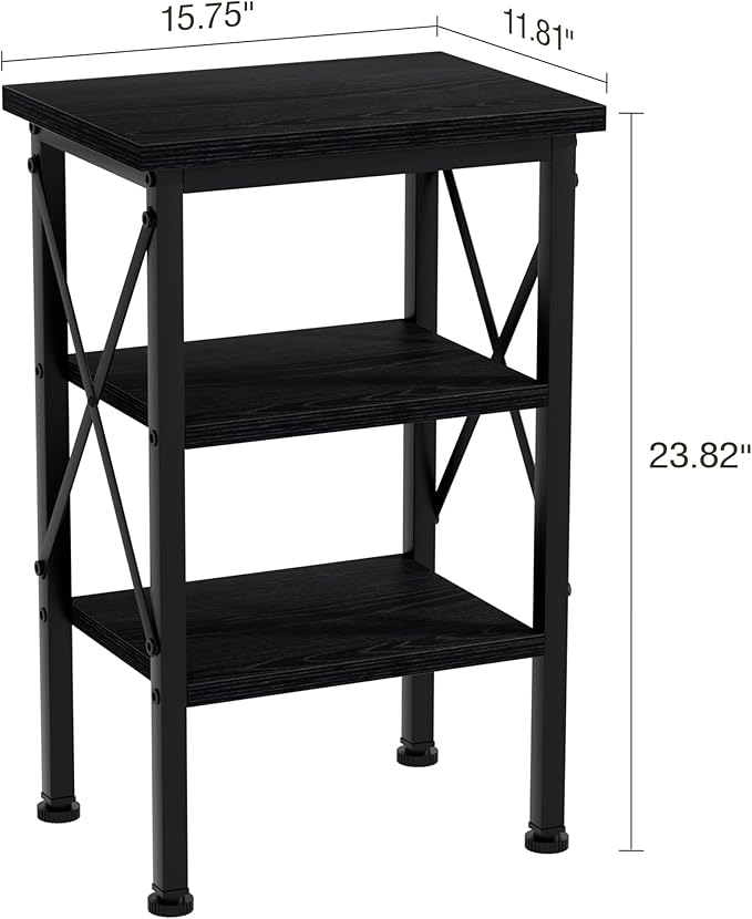 VECELO Modern Nightstands X-Design Side End Table Night Stand with Storage Shelf for Bedroom,Living Room,Set of 2 (Black A2)