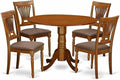 East West Furniture DLPL5-SBR-C 5 Piece Dining Set Includes a Round Dining Room Table with Dropleaf and 4 Linen Fabric Upholstered Chairs, 42x42 Inch, Saddle Brown