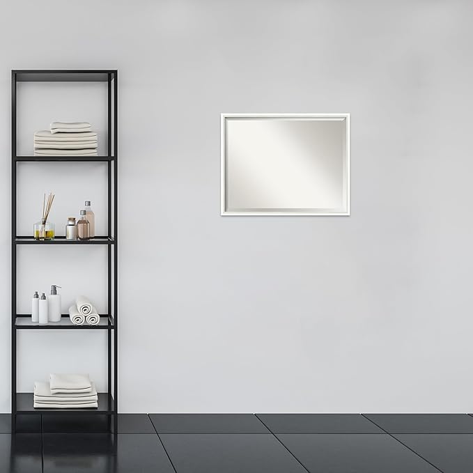 Amanti Art White Bathroom Mirror for Over Sink, 23x29 Lucie White Rectangle Vanity Mirror, Large Modern Wood Frame, Hangs Horizonally and Vertically, Bathroom Wall Decor, Beveled Edge from WI, USA