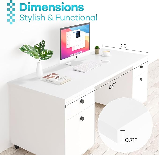 Kaboon 55x20 inch White Table Top, One-Piece Desktop, Reversible Laminate Countertop, Double Desks, L-Desk DIY