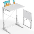 21''Wx28''H Folding TV Tray for Eating, Small Foldable C-Shaped Tray Table with Tablet and Phone Slots, Slide Under Couch Side Table for Recliner, Living Room, Bedroom, White