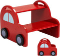 Wooden 2 Step Stool for Toddlers|Red Car Kids Stool with Handle and Non-Slip Sticker,Safety Bathroom Sink Stepstool for Boys & Girls,Children Foot Stool for Kitchen, Bedroom,and Toilet Training