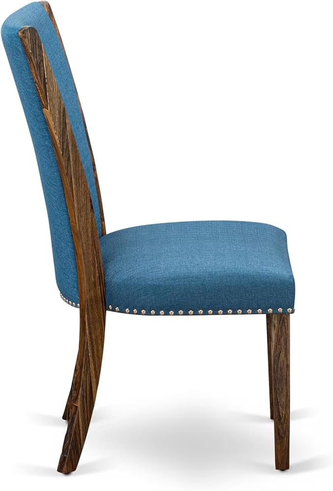 East West Furniture V797VE721-5 5 Piece Dining Room Table Set Includes a Rectangle Kitchen Table with V-Legs and 4 Blue Color Linen Fabric Parson Dining Chairs, 40x72 Inch, Multi-Color