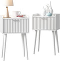 LAATOOREE Nightstand Set of 2, Small Bed Side Table with Fluted Door, End Table with Solid Wood Legs, Mid-Century Bedside Table for Bedroom Small Space