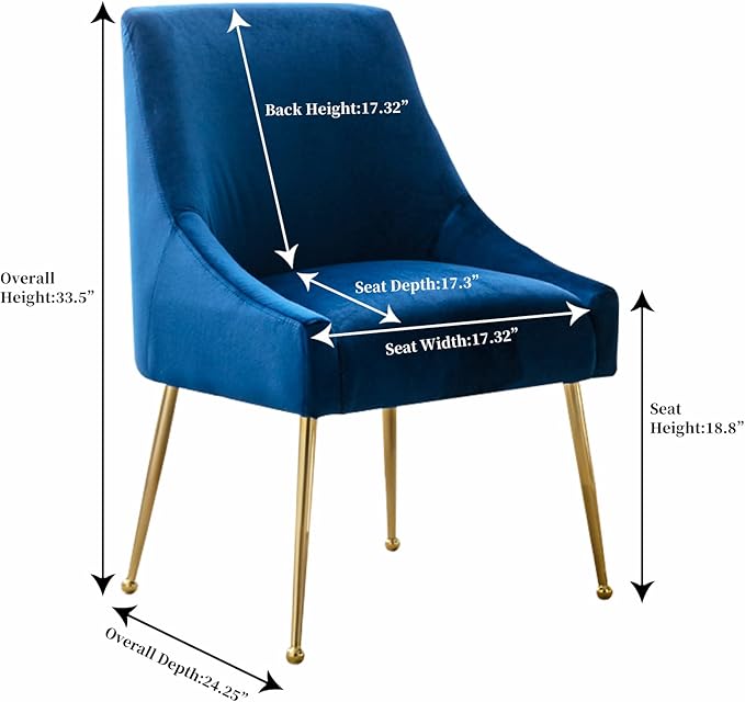 Velvet Dining Chairs, Furniture Collection Modern Contemporary Upholstered with Polished Gold Metal Legs, Set of 4(Blue)