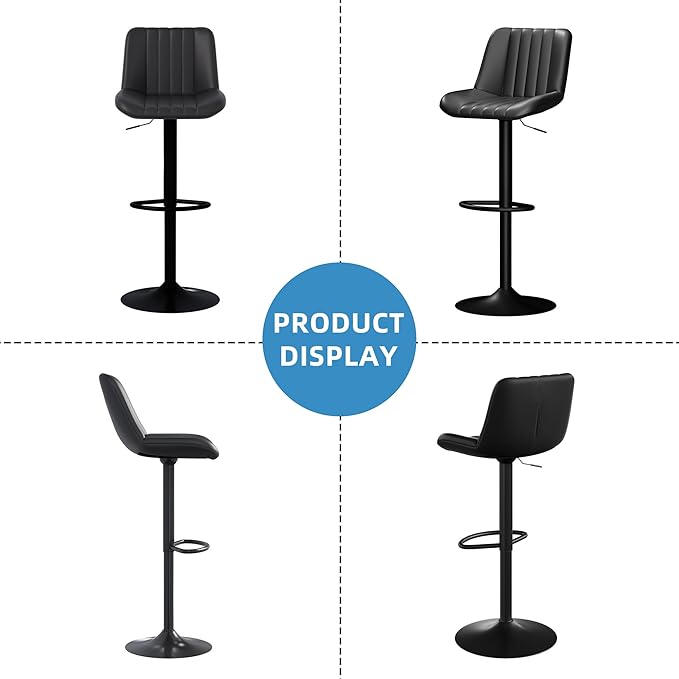 Shintenchi Swivel Bar Stools Set of 2, Adjustable Faux Leather Upholstered Swivel Counter Stools, Armless Bar Height Island Chairs with Back and Footrest, Black
