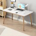 IOTXY Simple Wooden Writing Desk - Modern Minimalist Style PC Laptop Computer Workbench with Solid Wood Legs, 47" W Home Office Work Table for TV Stand Music Video Live Broadcast Workstation, White