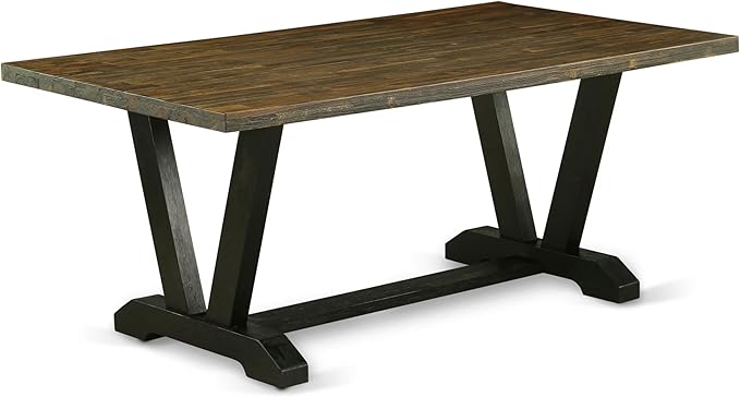 East West Furniture V677MZ650-6 6 Piece Dining Set Contains a Rectangle Dining Room Table with V-Legs and 4 Dark Gotham Grey Linen Fabric Parson Chairs with a Bench, 40x72 Inch, Multi-Color