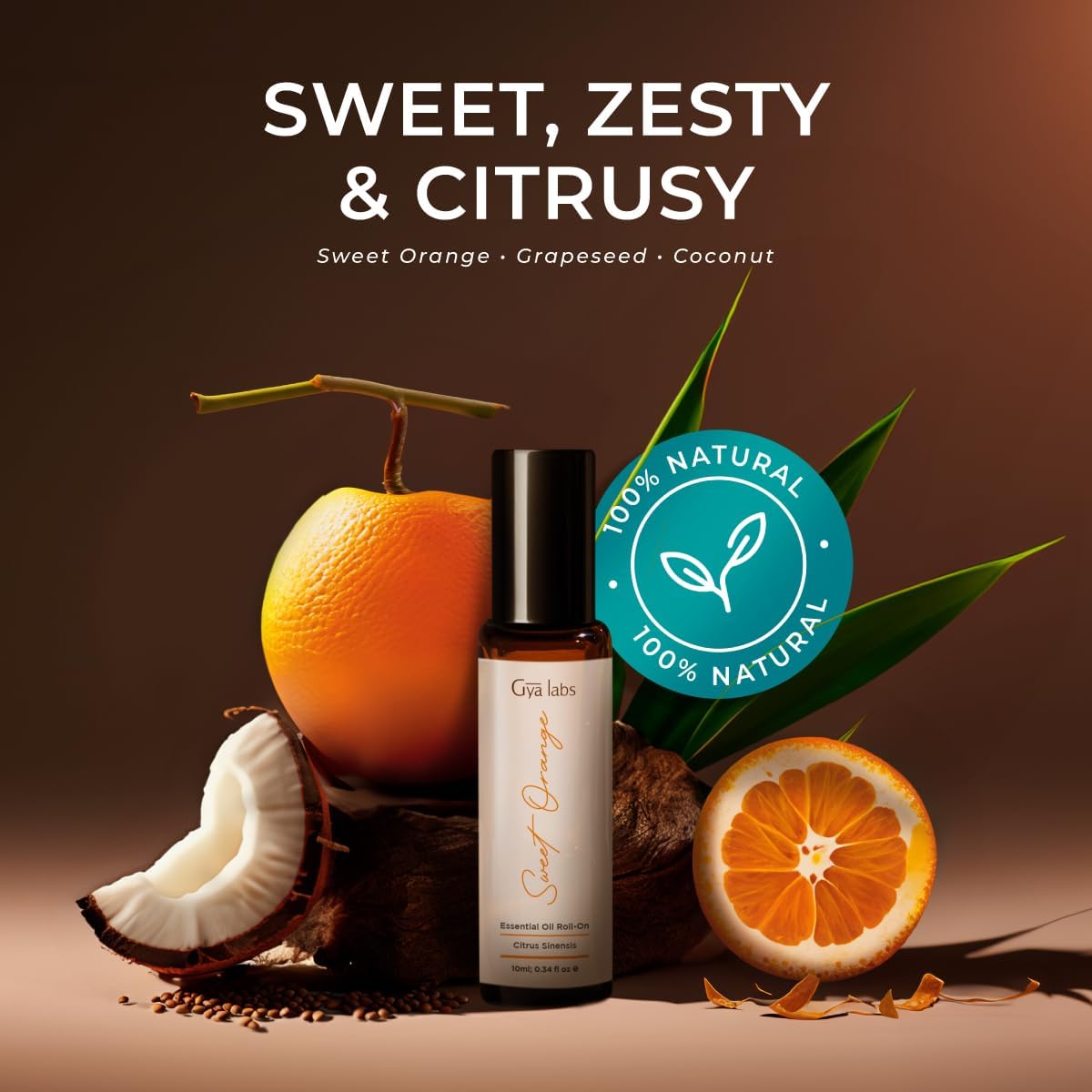 Gya Labs Sweet Orange Essential Oil Roll On For Instant Revitalization & Joyful Well-Being - 100% Pure Natural Uplifting Citrus Leak-Proof Travel Size Roller, Pre-Diluted With Carrier Oil - 0.34 fl oz