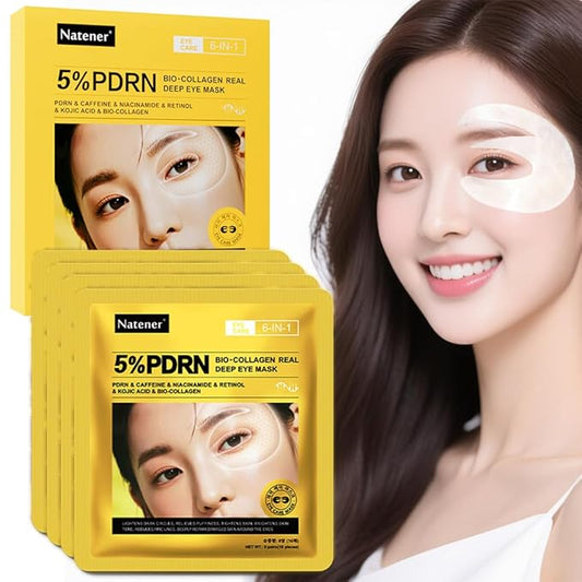 4 Pairs 5% PDRN Under Eye Patches, 6-in-1 Bio-Collagen 360° Eye Patches for puffy eyes, dark circles & Wrinkle | 2% Caffeine, Kojic acid, Retinol, Hyaluronic, Niacinamide | Korean Popular Eye Mask
