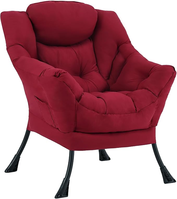 Lazy Chair, Reading Armchair, Large Modern Lounge Accent Chair, Leisure Sofa Chair for Living Room, Bedroom, Dorm Room (Burgundy)