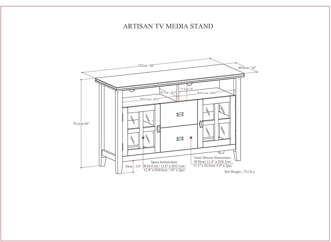 SIMPLIHOME Artisan SOLID WOOD 48 Inch Wide Contemporary TV Media Stand in Russet Brown for TVs up to 55 Inches, For the Living Room and Entertainment Center