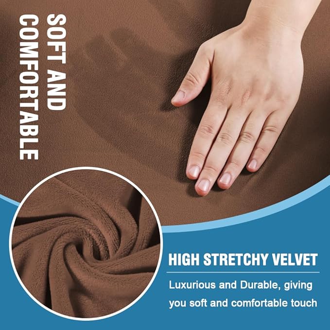 H.VERSAILTEX Sofa Cover 3 Piece T Cushion Loveseat Slipcovers Thick Velvet Couch Cover Stretch T Cushion Sofa Covers for 2 Cushion Couch with 2 Individual T Cushion Covers Washable, Caramel