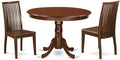 East West Furniture HLIP3-MAH-W 3 Piece Modern Dining Table Set Contains a Round Wooden Table with Pedestal and 2 Dining Chairs, 42x42 Inch, Mahogany