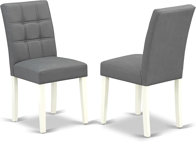 East West Furniture VAAS9-LWH-41 9 Piece Modern Dining Table Set Includes A Dining Table and 8 Platinum Gray Polyester Fabric Parson Dining Chairs with Stylish Back- Linen White Finish