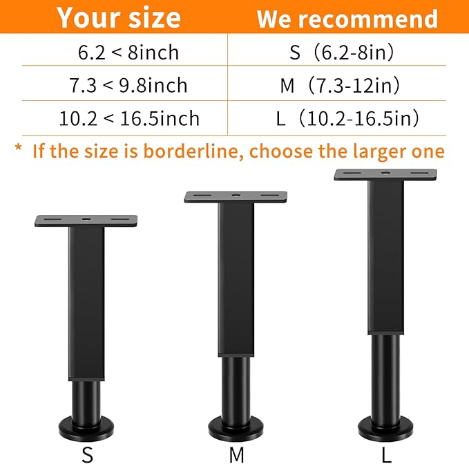 4PCS Adjustable Height Bed Support Legs, 6.2-8 Inch, Metal Heavy Furniture Legs with Rubber Non-Slip Base for Sofa/Cabinet/Couch/Dresser/Table, Furniture Feet Replacement for King Queen Bed Frame Slat