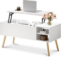 ALINE FURNITURE White Coffee Table Lift Top - Coffee Table with Solid Wood Legs, Hidden Storage Compartment & Open Shelves - 40" Lift Up Coffee Tables for Living Room