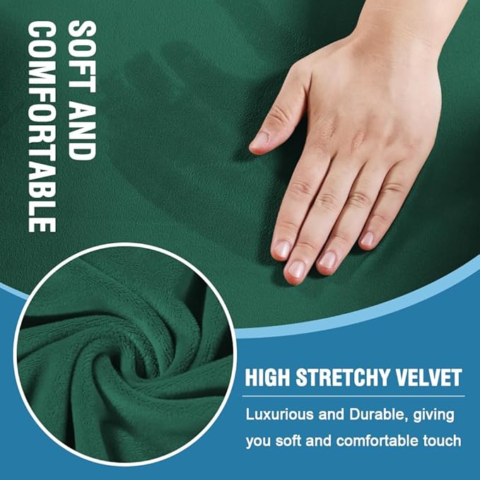 H.VERSAILTEX Sofa Cover 3 Piece T Cushion Sofa Slipcovers Thick Velvet Couch Cover Stretch T Cushion Sofa Covers for 2 Cushion Couch with 2 Individual T Cushion Covers, Vintage Green